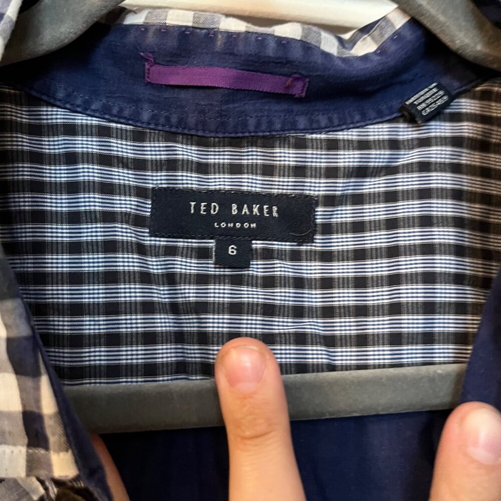 Ted Baker London Size 6 Mens Button Down Dress Shirt Blue Check Plaid - Picture 3 of 3